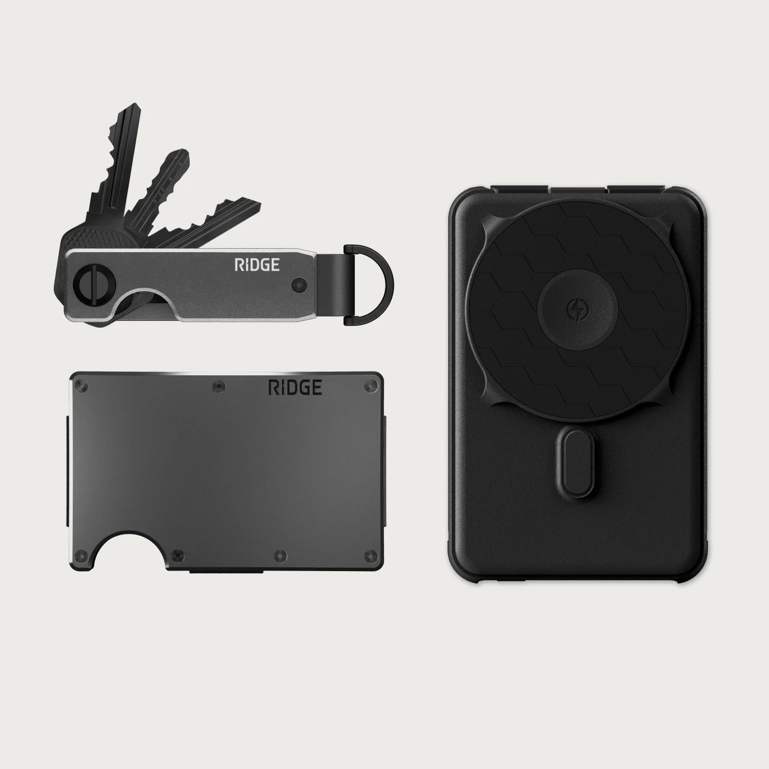 Ridge Wallet + Power Bank + KeyCase - Gunmetal + Matte Black + Gunmetal