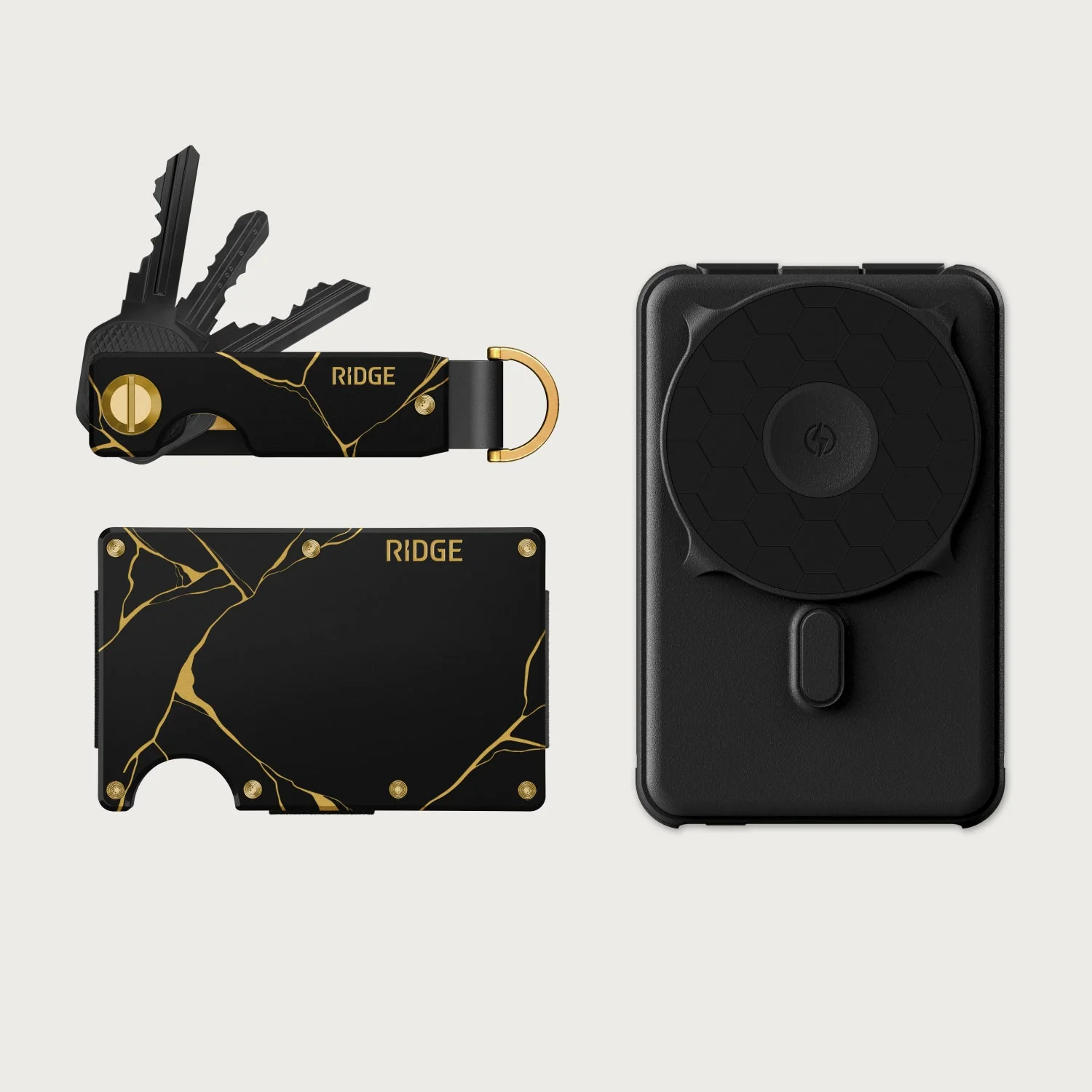 Ridge Wallet + Power Bank + KeyCase - Kintsugi - Black + Matte Black + Kintsugi - Black