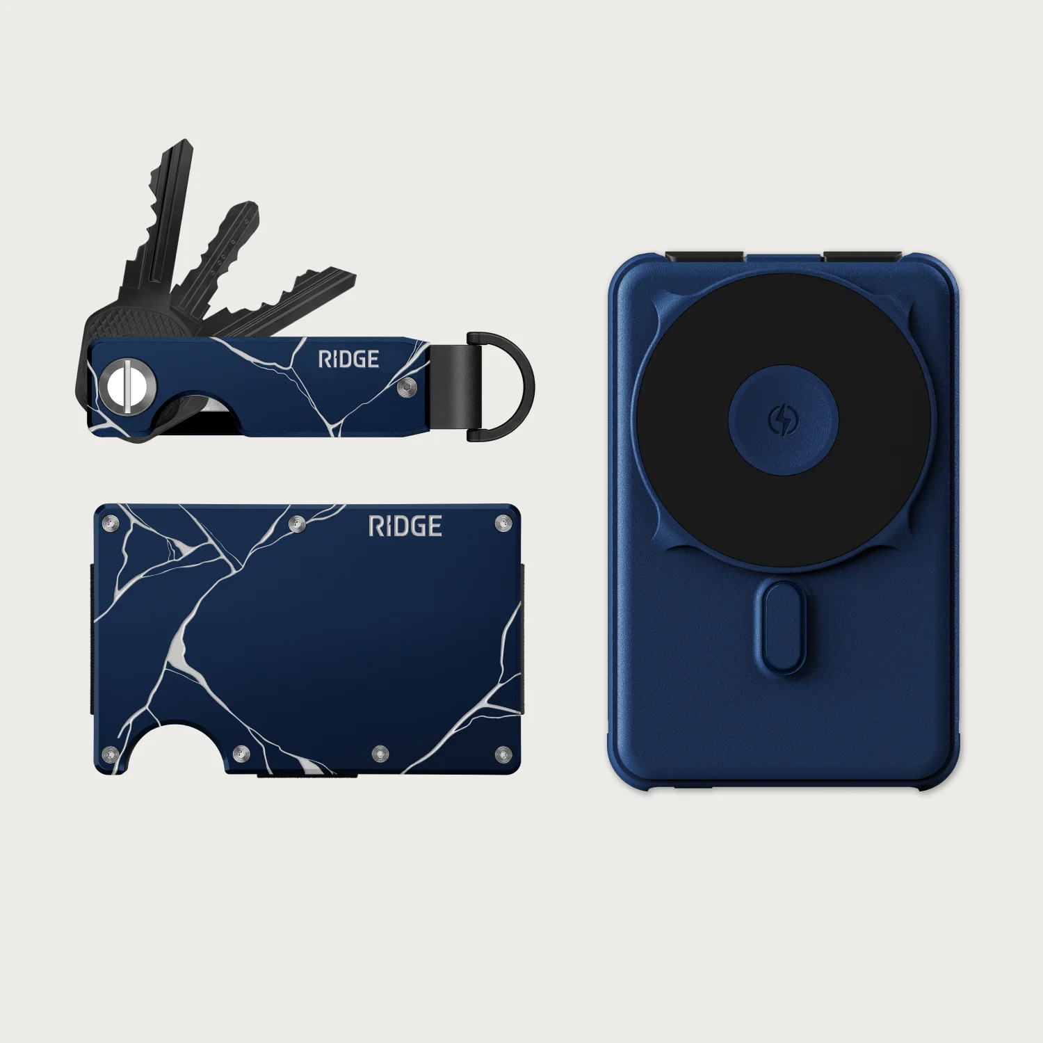 Ridge Wallet + Power Bank + KeyCase - Kintsugi - Navy + Dark Harbor + Kintsugi - Navy