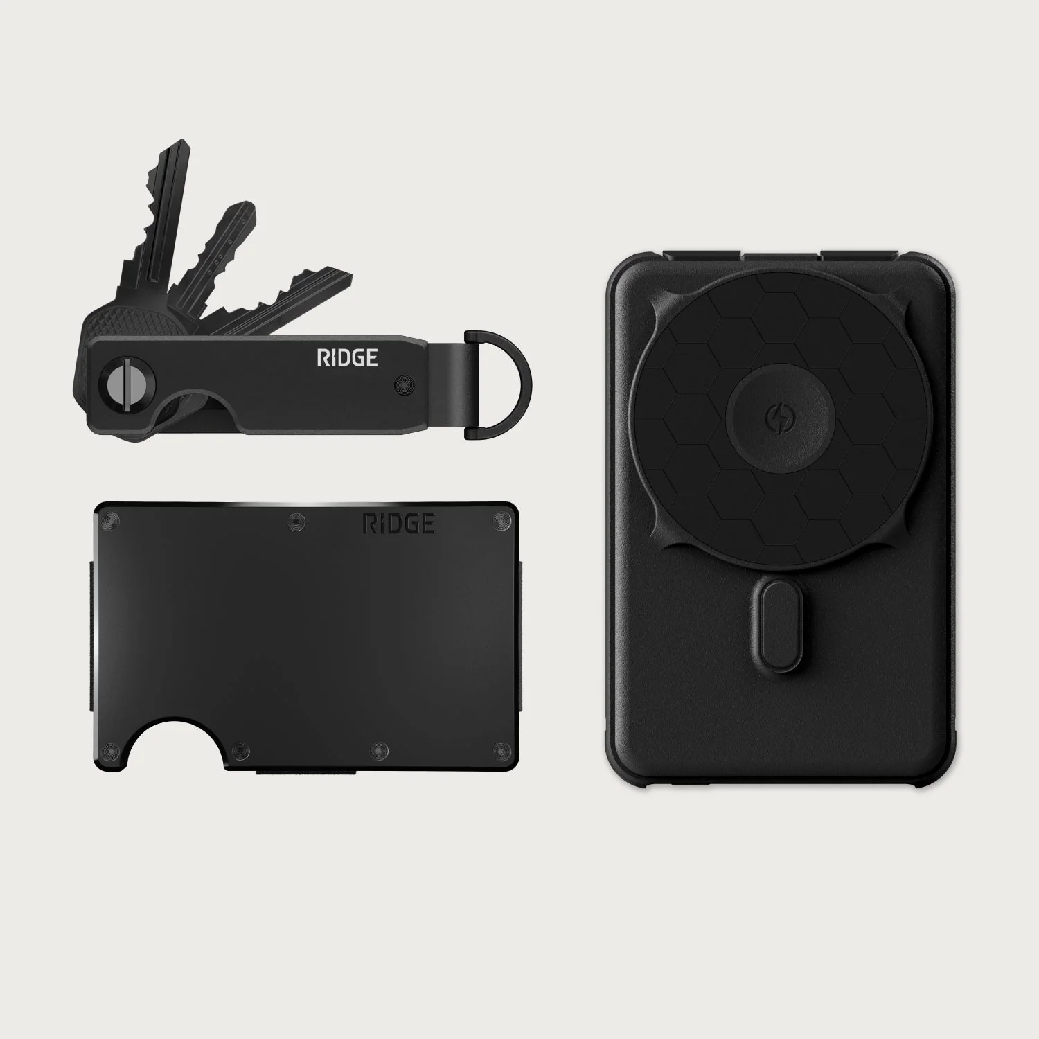 Ridge Wallet + Power Bank + KeyCase - Royal Black + Matte Black + Royal Black