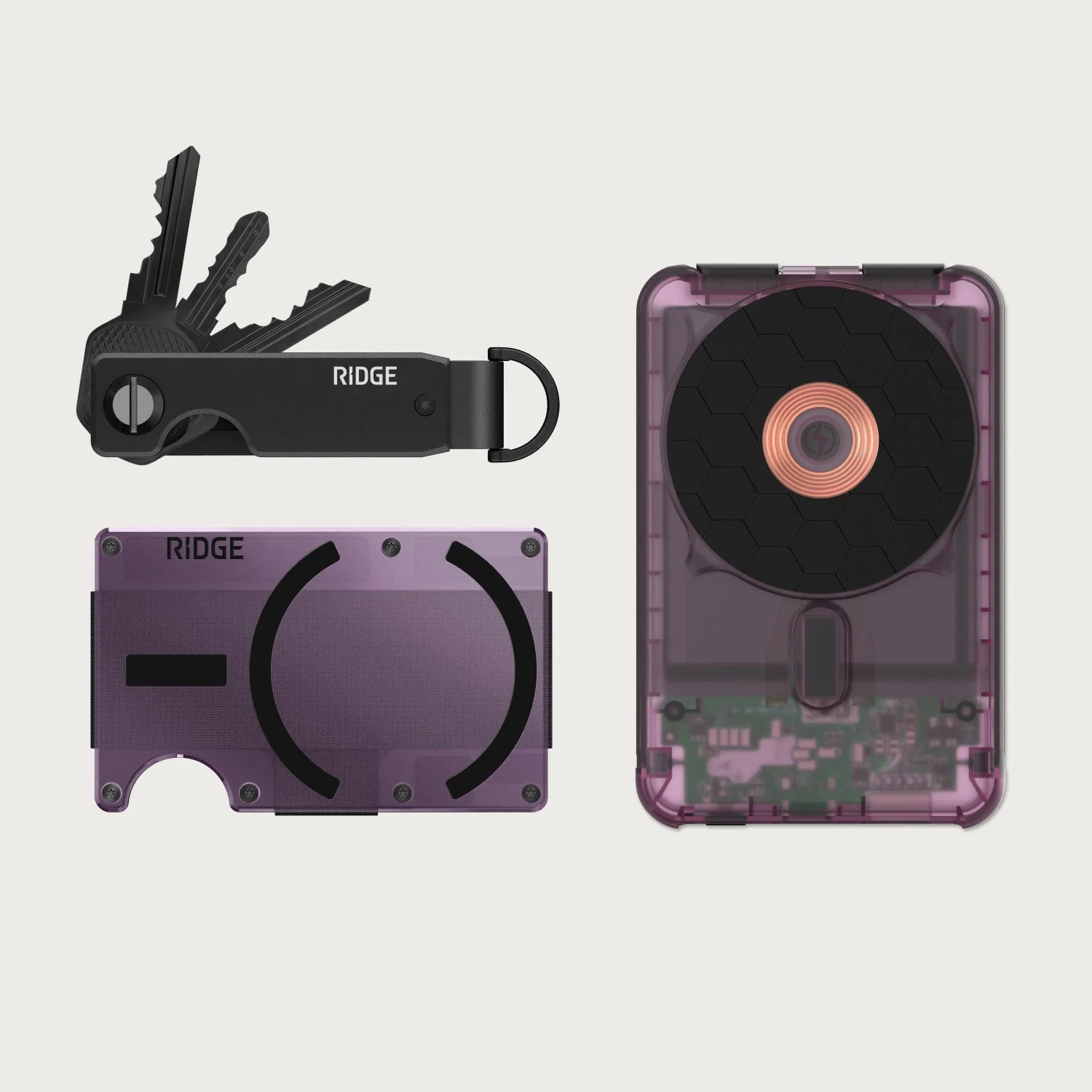 Ridge Wallet for MagSafe + Power Bank + KeyCase - Atomic Purple + Atomic Purple + Royal Black